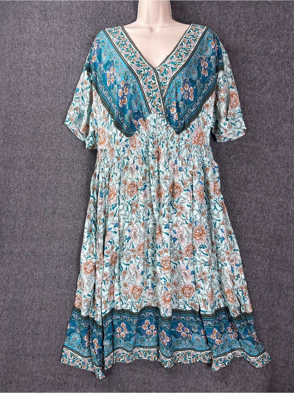 BloomChic Dress Womens 18-20 Plus Green Floral Kimono Sleeve Boho Sundress